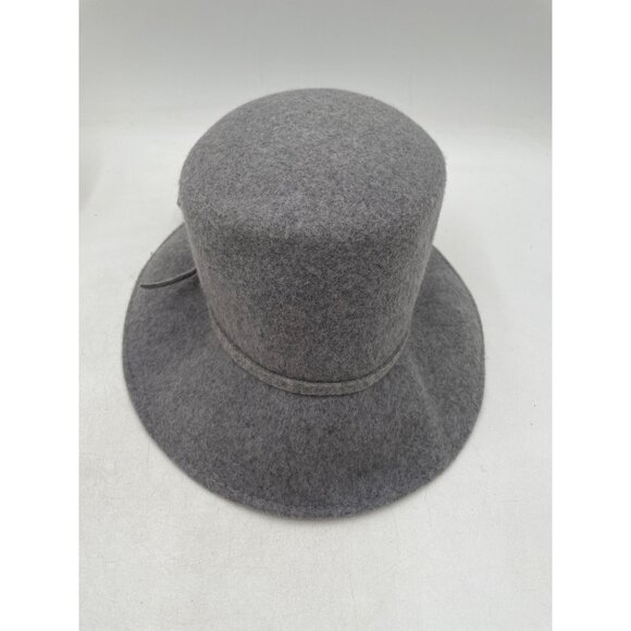 Gray Wool Bucket Hat With Black Ribbon Tie Retro Boho Chic - Picture 6 of 6